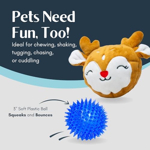Flourish Pets 2 in 1 Small Prancer Christmas Multi-Layer Chew Toy for Active Dogs | Non-Toxic BPA Free Double Stitched Soft Fabric and Long-Lasting Dog Plush Toys (Reindeer Prancer 3.5")