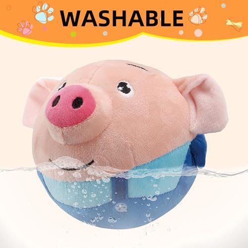 Jiexily Active Moving Pet Plush Toy, 2025 New Squeaky Moving Dog Ball Toy Interactive Puppy Toys, Rechargeable Cartoon Plush Bounce Talking Toys to Keep Them Busy (Rabbit)