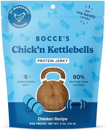 Bocce's Bakery Chick'n Kettlebells Protein Jerky Dog Treats, Chicken (5 oz)