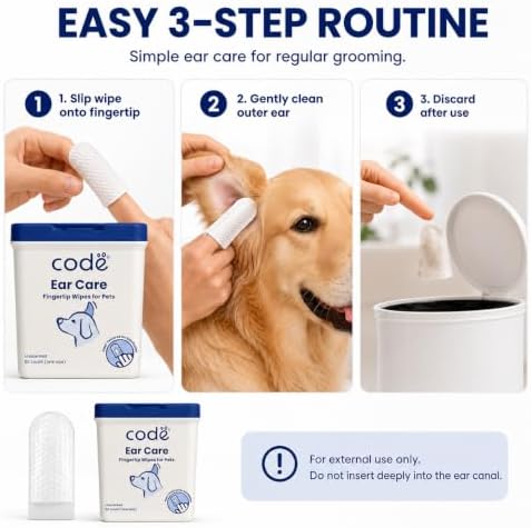 codé Dog Ear Wipes, Unscented Fingertip Cleaning Wipes, 50 Count