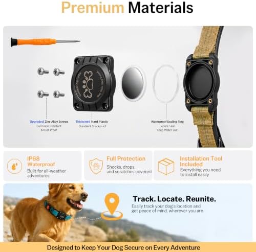Geamen Waterproof Dog Collar QR Code Reflective Collar Khaki,L | Built-in Waterproof Holder, QR Code Tag, Reflective,Secure Buckle