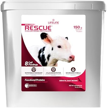 ANNUSO LIFELINE Rescue High-Level Colostrum Replacer for Calves, 8.8lb Pail - 150g Globulin Protein - Replaces Maternal Colostrum in One Feeding - Immune Support, Vitamins, Minerals - Easy-Mix Formula