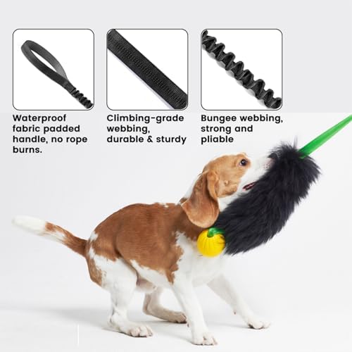 HOWGO Bungee Dog Toy, 100% Sheepskin Tug Rope (Black, w/Rubber Ball)