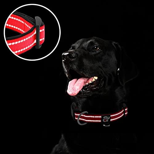 azuza Reflective Dog Collar, Neoprene Padded Puppy Collar, Red, XS