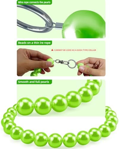Chunky Pearl Dog Necklace (Beads 20mm),Elegant Classic Super Big Pearl Collar Necklace Accessories for Medium Large Dogs Occasions and Gatherings (Light Green, L(Neck Girth17''-18.5''))