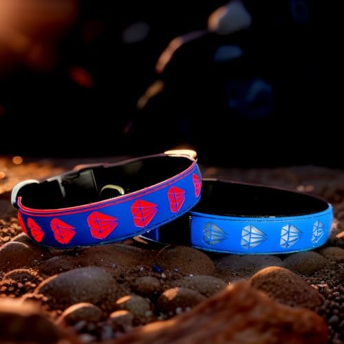 Subversive USB-C led Light up Airtag Dog Collar, Subversive 3D Sunflower Design Comfortable and Soft Material,Multicolored Lighting (D-Blue, XS(7.87-11.8"))