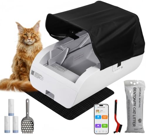 Self Cleaning Litter Box,Open-Top Automatic Cat Litter Box APP Control (2.4G/5G) with Health Tracking, Dual Safety Sensors&Odorless Design,Includes cat Litter & 3 Rolls Waste Bags (with Tent)