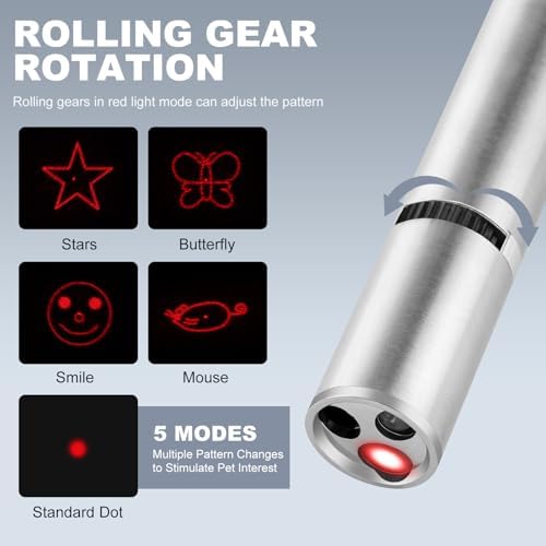 Cat Laser Pointer Toy, 3 Light Modes, 5 Fun Patterns, Interactive