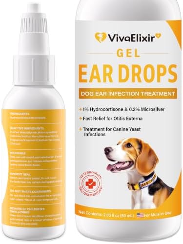 Dog Ear Cleaner, with Hydrocortisone & Microsilver, Ear Infection Treatment for Dogs, Ear Drops for Ear Wax Removal & Itch Relief, Helps Soothe Ear Redness, Irritation & Odor, 2.03 fl oz