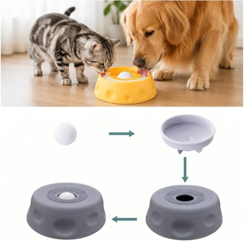 Slow Feeder Dog Bowl with Roll Ball, Slow Down pet Eating,Lick Toys, Black