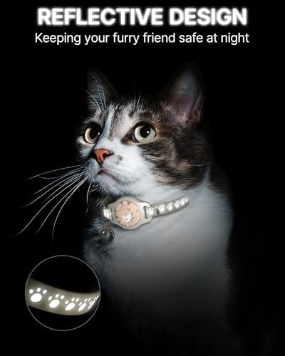 Cat Tracker Collar - Tracking Pet Collar with Finder Tag Waterproof, No Monthly Fee, Compatible with Apple Find My (iOS Only), Light Khaki