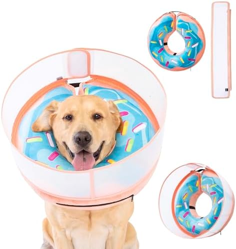 Inflatable Dog Cone Collar with Enhanced Anti-Licking, Soft Neck Donut for Dogs Cats, Recovery Pet Cone Collar After Surgery for Large Medium Small Dogs (Donut Blue, Large)