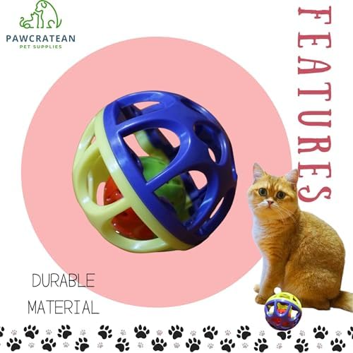 Large Cat Ball Toy with Bell - Durable, Self-Entertainment, Colorful Indoor Exercise (Yellow & Purple) (Purple & Yellow)