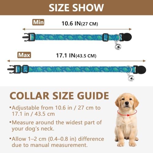 Cute Dinosaurs Teal Green Adjustable Buckle Small Dog Collar 2 Pack Soft Cat Collar