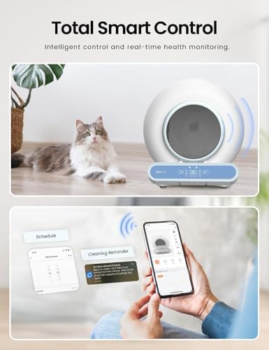 Self Cleaning Litter Box, Integrated Safety Automatic Cat Litter Box Self Cleaning 65L+9L for Multiple Cats, App Control, Odor Removal, Includes Mat & Liner (3 Rolls) - Blue