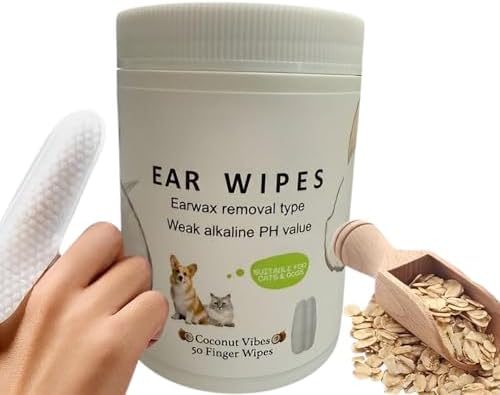 PET Dog Ear Wipes Finger 50 Count Dog Ear Cleaner Wipes for Dogs & Cats, Dog Ear Infection Treatment to Relieve Ear Itching & Inflammation, Remove Ear Wax, Dirt, Smelly - Fresh Coconut Scent