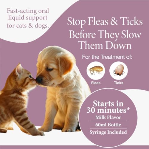 Giarcidia Flea & Tick Support for Cats & Dogs – Oral Suspension, Milk Flavor, 60ml Glass Bottle with 3ml Syringe Dropper – Fast Acting Pet Care Formula