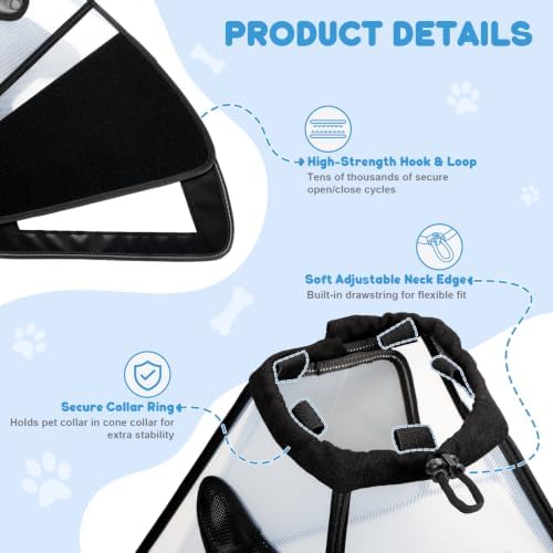 Dog Cone Collar for Surgery Recovery,Adjustable Transparent Breathable Recovery Cone,Protective E-Collar for Small Medium Large Dogs, Lightweight Pet Cone for Wound Healing & Anti-Lick & Bite-L