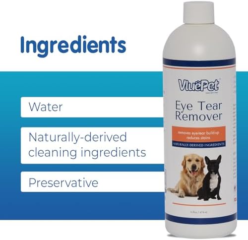 | Eye Tear Remover - Eye Wash Drops & Tear Stain Remover for Cat and Dog - Gentle, Safe & Non-Irritating Formula for All Breeds - Vet Formulated, Prevents Infections - All Natural – 16 floz