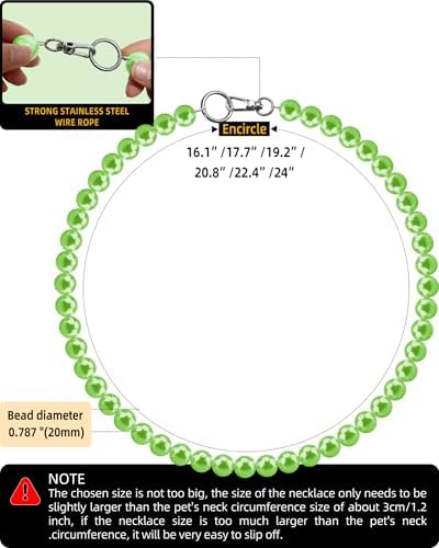 Chunky Pearl Dog Necklace (Beads 20mm),Elegant Classic Super Big Pearl Collar Necklace Accessories for Medium Large Dogs Occasions and Gatherings (Light Green, 4XL(Neck Girth 22.5''-25''))