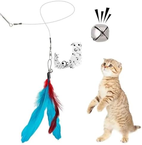 Door Hanging Cat Toys with Suction Cups, Interactive Hanging Feather & Plush Cat Toy with Bell, Assorted Replaceable Refills for Indoor Kitten Hunting Exercise & Boredom Relief (Feather)