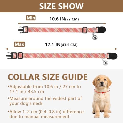 Retro Plaid Soft Cat Collar, 2 Pack Puppy Collar with Bell