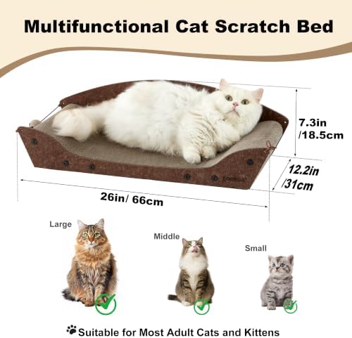 ZOMISIA 26'' Cardboard Cat Scratcher Bed for Indoor Cats, 1PC, Brown