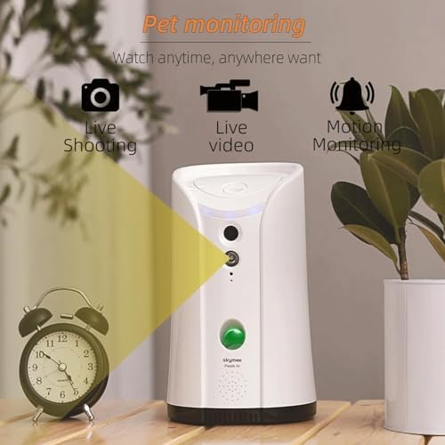 Dog Camera Treat Dispenser, WiFi Remote Pet Camera with Two-Way Audio and Night Vision, Compatible with Alexa