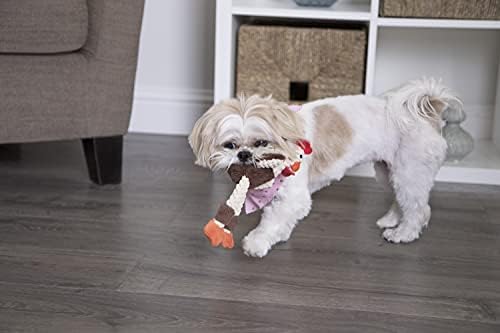 goDog Checkers Just for Me Skinny Rooster Squeaky Plush Dog Toy, Chew Guard Technology - Brown, Mini