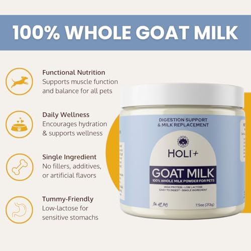 HOLI Goat Milk Powder - Dog Milk Replacer for Puppies, Adults, and Seniors. Whole Goat Milk Rich in MCTs for Activity Support and Muscle Recovery - Supports Digestion and Immune Health, 7.5 Ounce
