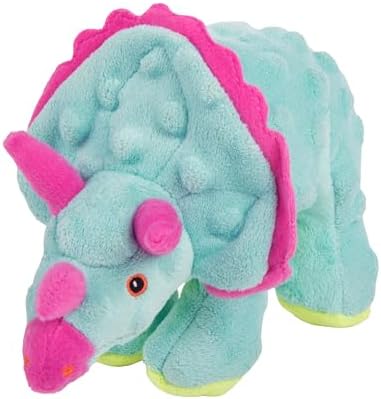 goDog Dinos Frills Squeaky Plush Dog Toy with Chew Guard Technology, Durable Fabric & Squeaker for Active Play, Teal, Small