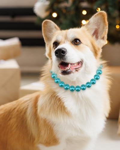 Chunky Pearl Dog Necklace (Beads 20mm),Elegant Classic Super Big Pearl Collar Necklace Accessories for Medium Large Dogs Occasions and Gatherings (Turquoise, L(Neck Girth17''-18.5''))