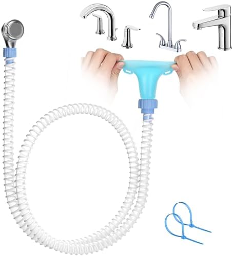Slip-On Dog Shower Attachment for Bathtub Faucet, Ear-Tab Zip-Tie Connector, Handheld Sprayer Head, 5 ft Hose, Fits Spouts up to 3 in