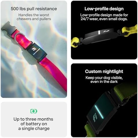 Fi Series 3+ Dog GPS Collar, X-Small Pink Dog Tracker, 12 Months Included | Live 24/7 location updates, escape alerts, activity and sleep insights, waterproof steel build, LED night light