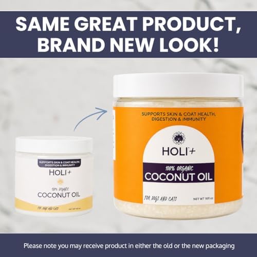 HOLI 100% Organic Coconut Oil for Dogs & Cats – Cold-Pressed Coconut Oil for Dogs Skin & Coat, Itchy Skin, Hot Spot Relief & Paw Balm – MCT Lauric Supplement, Non-GMO, Pet Safe - 16oz