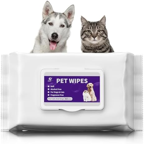Pet Wipes, Alcohol-Free, Fragrance-Free, Hypoallergenic, for Cleaning and Grooming Dogs and Cats Paws, Face and Hips (80 Wipes)