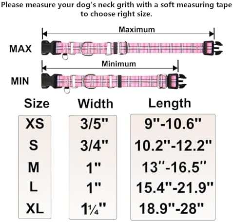 Martingale Collar with Quick Release Buckle Cute Girl Female Training Dog Collars (Pink Plaid, Large)