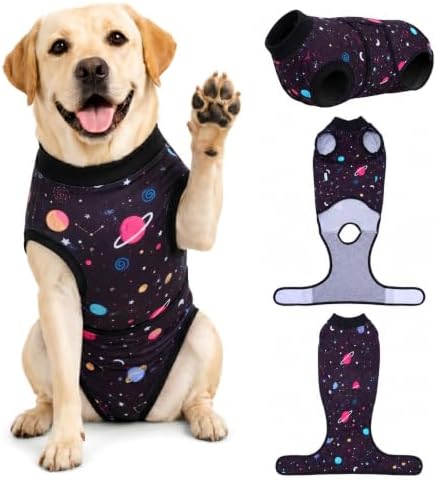 PetWarm Dog Recovery Suit, Dog Bodysuit After Surgery, Galaxy, Black, L
