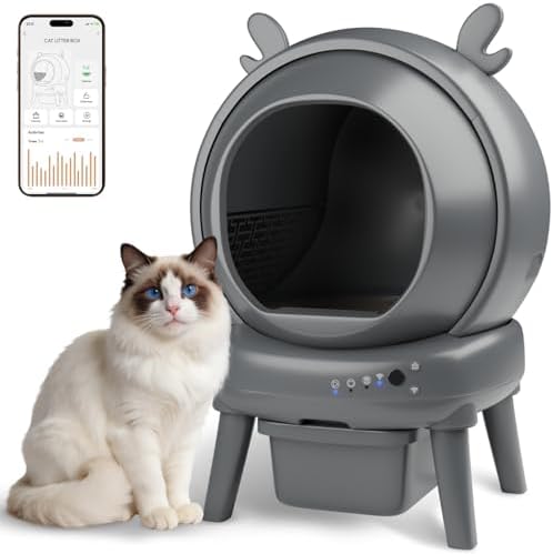Automatic Cat Litter Box with App Control - Automatic Litter Box Self Cleaning for Multiple Cats, Health Tracking & Weight Sensor, Ultra Quiet, Odor Control, Large Capacity, Dark Grey