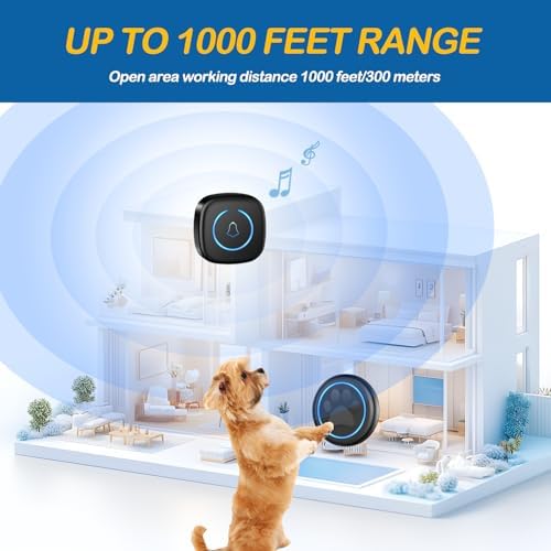 Dog Door Bell for Potty Training, Smart Wireless Doggie Doorbell to Go Outside, Over 1000 Feet Long Range with IP65 Waterproof Super-Light Touch Button, 60 Melodies & Adjustable Volume (1 Button)