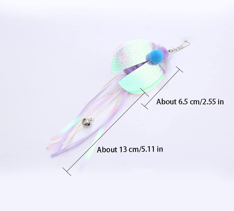 Cat Insect Feather Toys Replacement Cat Toy Wand Refills, 6 Pieces Natural Insect Cat Toy Feathers Refill, Interactive Cat Teaser Wand Attachments, with Bell