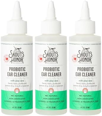SKOUT'S HONOR Probiotic Cat Ear Cleaner, 4 oz, 3-Pack