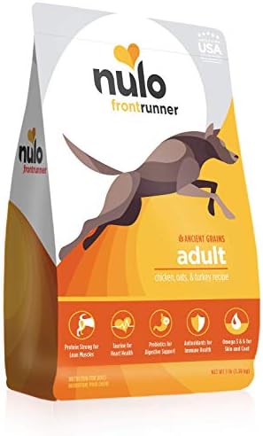 Nulo Frontrunner Dry Dog Food for Adult Dogs - Grain Inclusive Recipe with Chicken, Oats, and Turkey - All Natural Pet Foods with High Taurine Levels - Animal Protein for Lean Strong Muscles