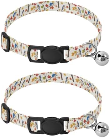 2 Pack Kitten Collar Autumn Tree Branches Leaf Cat Collars with Bell, Adjustable Length 10.6" to 17.1"