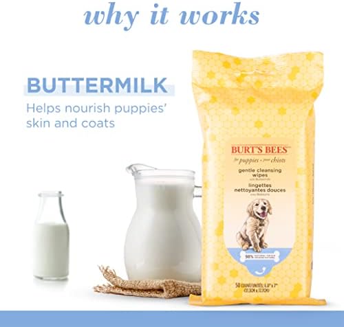 Burts Bees for Pets Gentle Cleansing Puppy Wipes, Buttermilk, 50 Ct, 6-Pk