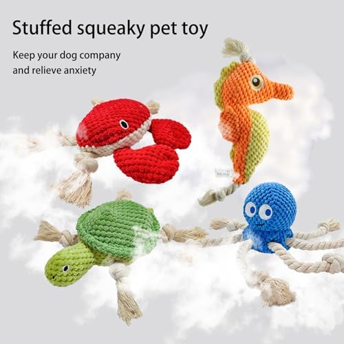 Cute Marine Animal Dog Squeaker Chew Toys, Orange Seahorse