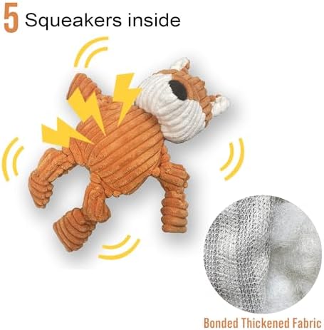 PetLike 2PK Squeaky Plush Dog Toys, Durable Chew Toys with Five BB Squeaker, Composite Stuffed Teething Toys for Aggressive Chewers, Interactive Fetch & Tug of War Toys for Small & Medium Dogs