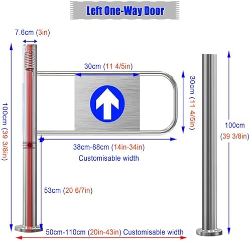 Spring-Loaded Safety Swing Gate - 20-34" Wide Self-Closing One-Way Pedestrian Door for Hallway, Indoor & Outdoor Use - Secure & Convenient Access Control