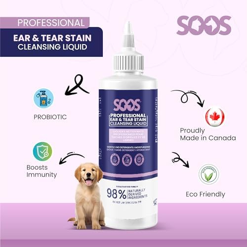 SOOS Pet Natural Ear and Eye Stain Cleansing Liquid for Dog & Cat - Cleaning Your Pets Ears and Eyes - 120ml