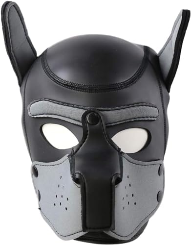 Adults Neoprene Puppy Hood Mask, Cosplay Dog Full Face Pup Hood Mask for Role Play and Costume Parties